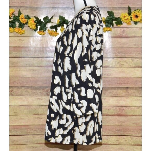 JM Collection Black Print Tunic 3/4 Sleeve V-Neck Blouse Size M Metallic Sequin - Picture 5 of 11
